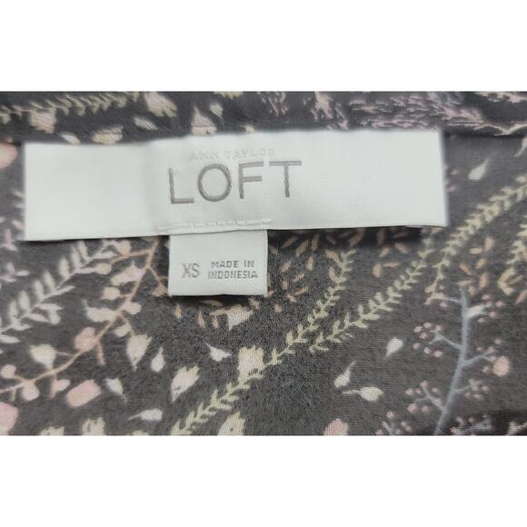 Ann Taylor Loft Brown Pink Sheer Floral Print Shirt XS Tie Front Closure Soft - Picture 4 of 5